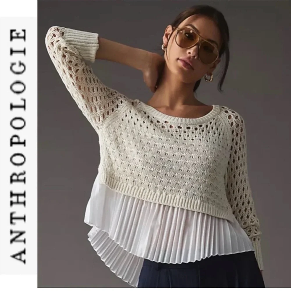 Anthropologie Maeve Layered Pleated Sweater - Picture 2 of 7
